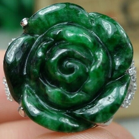 Certified Green 100% Natural A jadeite jade Ring S925 silver 戒指（Free Size） - Picture 4 of 12